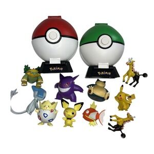 Pokemon Jakks Figure Lot of 10 & 2 Pokeball Playsets 2007 Pikachu Gengar ect.